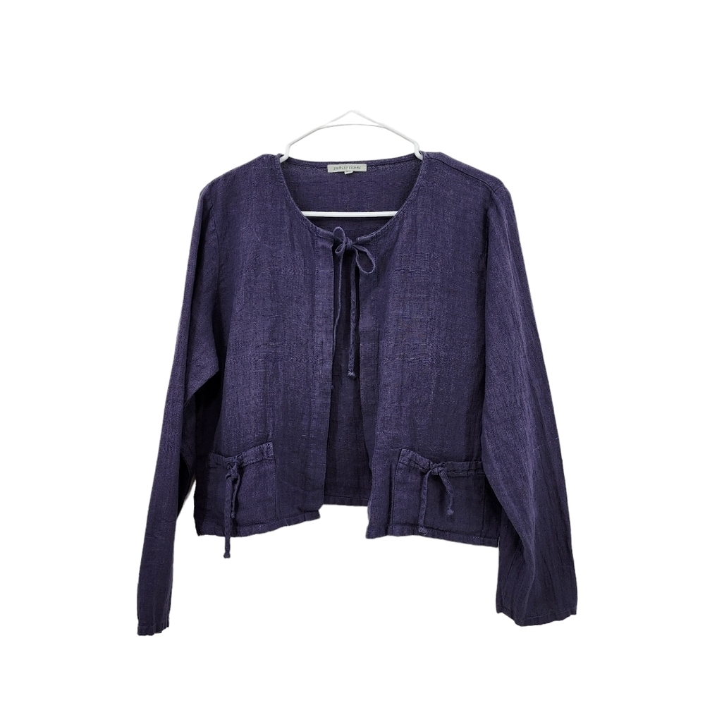 Subtle Tones Women's 100% Linen Tie Front Blazer Jacket Lagenlook - S/M